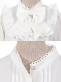 Chemisiers Lolita doux n艙uds volants manches longues haut Lolita chemise Lolita blanche