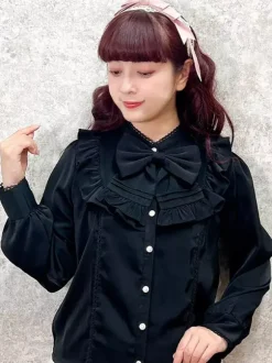 Chemisiers Lolita doux n艙uds volants manches longues haut Lolita chemise Lolita blanche