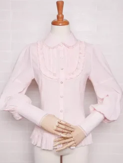 Chemisiers Lolita doux Volants Dentelle Manches longues Haut Lolita rose Chemise Lolita