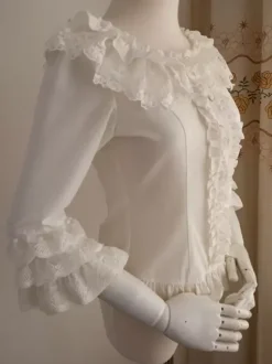 Chemisiers Lolita doux volants chemisier manches mi-longues haut Lolita chemise Lolita blanc écru