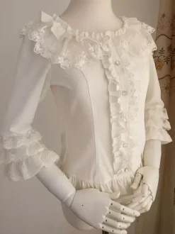 Chemisiers Lolita doux volants chemisier manches mi-longues haut Lolita chemise Lolita blanc écru