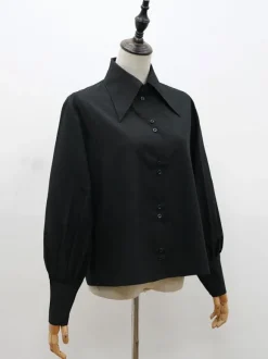 Chemisiers Lolita noirs Col roulé en polyester Haut à manches longues Chemise classique Lolita