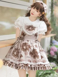 Chemisiers Mignonne Lolita Haut Lolita blanche Manches Courtes Volants N艙uds Chemise