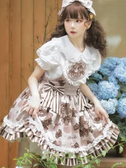 Chemisiers Mignonne Lolita Haut Lolita blanche Manches Courtes Volants N艙uds Chemise
