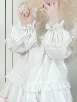 Chemisiers Sweet Lolita Haut Lolita à volants Chemisier à manches longues Chemise Lolita blanche