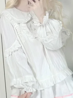 Chemisiers Sweet Lolita Haut Lolita à volants Chemisier à manches longues Chemise Lolita blanche