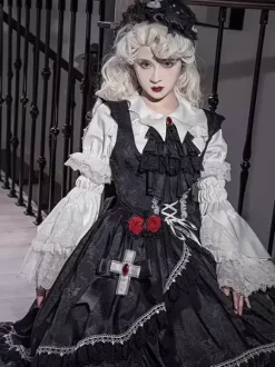 Chemisiers gothiques Lolita à lacets et volants à manches courtes haut Lolita chemise Lolita blanche