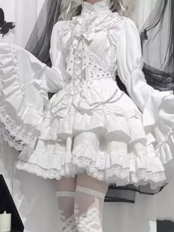 Chemisiers gothiques Lolita Haut Lolita blanc Manches longues Volants Dentelle Lolita Chemise