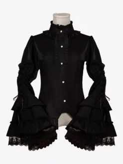 Chemisiers gothiques Lolita Haut Lolita blanc Manches longues Volants Dentelle Lolita Chemise
