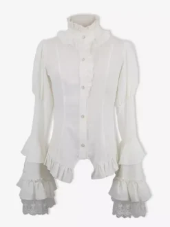 Chemisiers gothiques Lolita Haut Lolita blanc Manches longues Volants Dentelle Lolita Chemise