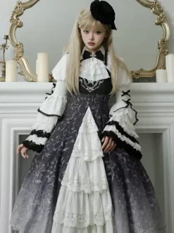 Chemisiers gothiques Lolita Haut Lolita Blanc Manches longues Volants Dentelle Chemise Lolita
