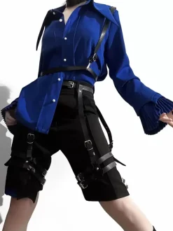Chemisiers gothiques Lolita Haut Lolita bleu à manches longues Chemise Lolita
