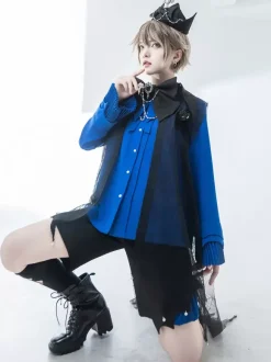 Chemisiers gothiques Lolita Haut Lolita bleu à manches longues Chemise Lolita