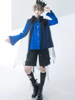 Chemisiers gothiques Lolita Haut Lolita bleu à manches longues Chemise Lolita