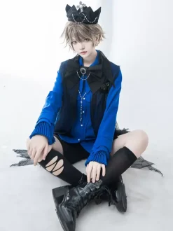 Chemisiers gothiques Lolita Haut Lolita bleu à manches longues Chemise Lolita