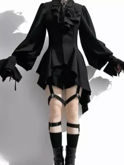Chemisiers gothiques Ouji Prince Lolita chemises noires à manches longues et volants chemise Lolita