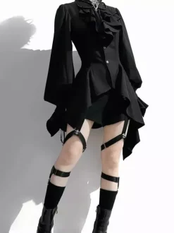 Chemisiers gothiques Ouji Prince Lolita chemises noires à manches longues et volants chemise Lolita