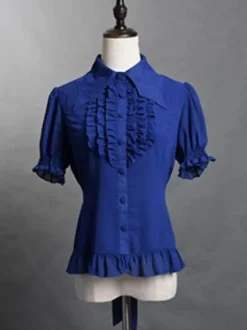 Chemisiers Gothiques Top Lolita Chemise À Manches Longues À Volants Lolita Bleue