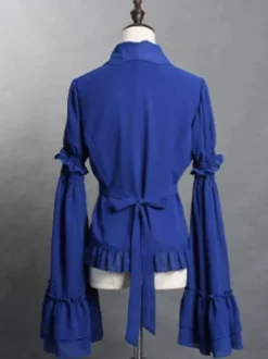 Chemisiers Gothiques Top Lolita Chemise À Manches Longues À Volants Lolita Bleue