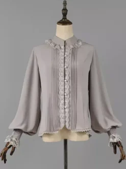 Chemisiers Lolita Classiques Lolita Top Ecru Blanc Manches Longues Dentelle Volants Chemise Lolita