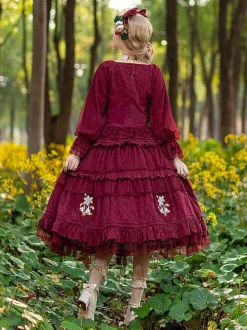 Chemisiers Lolita classiques Infanta Bows Lace Long Sleeves Lolita Top Top Floral Print Blue Grey Lolita Shirt