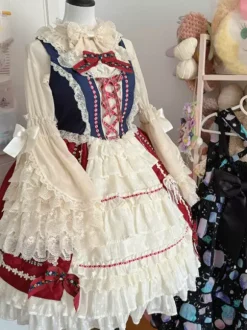 Chemisiers Lolita doux Haut Lolita Volants N艙uds Chemisier à manches longues Chemise Lolita écrue blanche