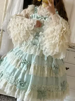Chemisiers Lolita doux Haut Lolita Volants N艙uds Chemisier à manches longues Chemise Lolita écrue blanche