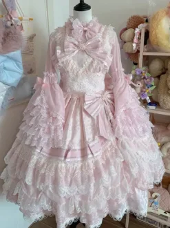 Chemisiers Lolita doux Haut Lolita Volants N艙uds Chemisier à manches longues Chemise Lolita écrue blanche