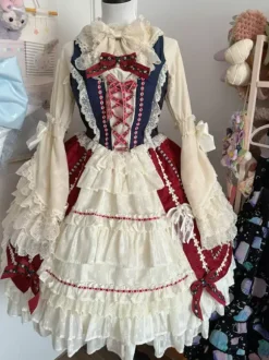 Chemisiers Lolita doux Haut Lolita Volants N艙uds Chemisier à manches longues Chemise Lolita écrue blanche