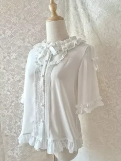 Chemisiers Lolita doux haut Lolita blanc à manches courtes et volants en dentelle chemise Lolita