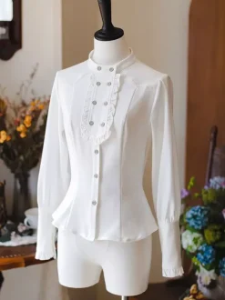 Chemisiers Lolita doux Haut Lolita blanc à manches longues Chemise Lolita à volants