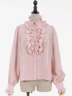 Chemisiers Lolita doux haut Lolita écru et blanc manches longues volants chemise Lolita