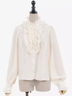 Chemisiers Lolita doux haut Lolita écru et blanc manches longues volants chemise Lolita