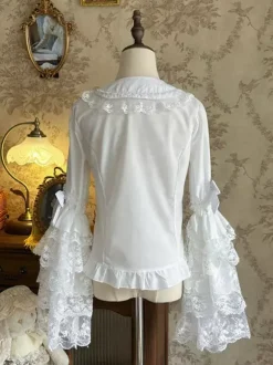 Chemisiers Lolita doux hauts Lolita blancs à manches longues et n艙uds en dentelle chemise Lolita