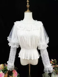 Chemisiers Lolita doux volants manches longues Blouse haut Lolita chemise Lolita blanche
