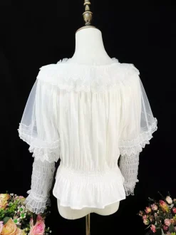 Chemisiers Lolita doux volants manches longues Blouse haut Lolita chemise Lolita blanche