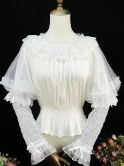 Chemisiers Lolita doux volants manches longues Blouse haut Lolita chemise Lolita blanche