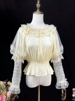 Chemisiers Lolita doux volants manches longues Blouse haut Lolita chemise Lolita blanche