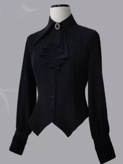 Chemisiers Lolita Gothiques Manches Longues Top Blouse Chemise Grise