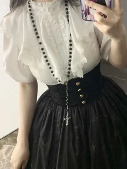 Chemisiers Lolita Style Rococo Haut Lolita Chemisier À Manches Courtes À Volants Chemise Lolita Blanche