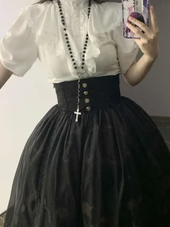 Chemisiers Lolita Style Rococo Haut Lolita Chemisier À Manches Courtes À Volants Chemise Lolita Blanche