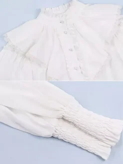 Chemisiers Lolita Style Rococo À Volants Chemisier À Manches Longues Haut Lolita Chemise Vintage Rétro Blanche