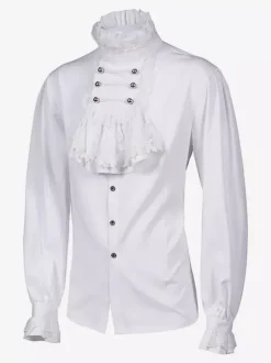 Chemisier vintage blanc rétro victorien steampunk à col montant et double boutonnage