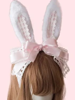 Cheveux Lolita Doux Fermoir Lapin Oreille Dentelle Arc Lolita Accessoire Cheveux Déguisements Halloween