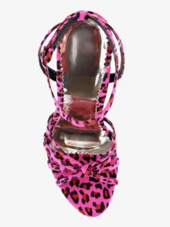 Chic sandales à talons aigus en tissu rose à motif léopard