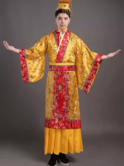 Chinois Costume Or En Rayonne De Toussaint En Brocart Robe Ensemble Déguisements Halloween