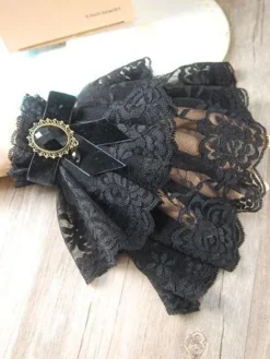 Classique Lolita poignet Bands Lace Ruffles Gems Noir Lolita Accessoires Déguisements Halloween