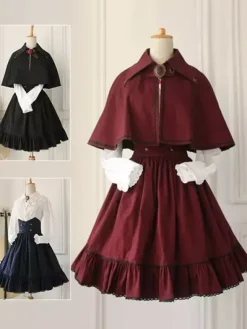 Classique Jupe Lolita Taille Haute Gothique En Coton Unicolore Avec N艙uds Déguisements