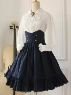 Classique Jupe Lolita Taille Haute Gothique En Coton Unicolore Avec N艙uds Déguisements