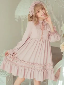 Classique Lolita Une Pièce Robe Couleur Unie à Manches Longues Vintage Déguisements Halloween